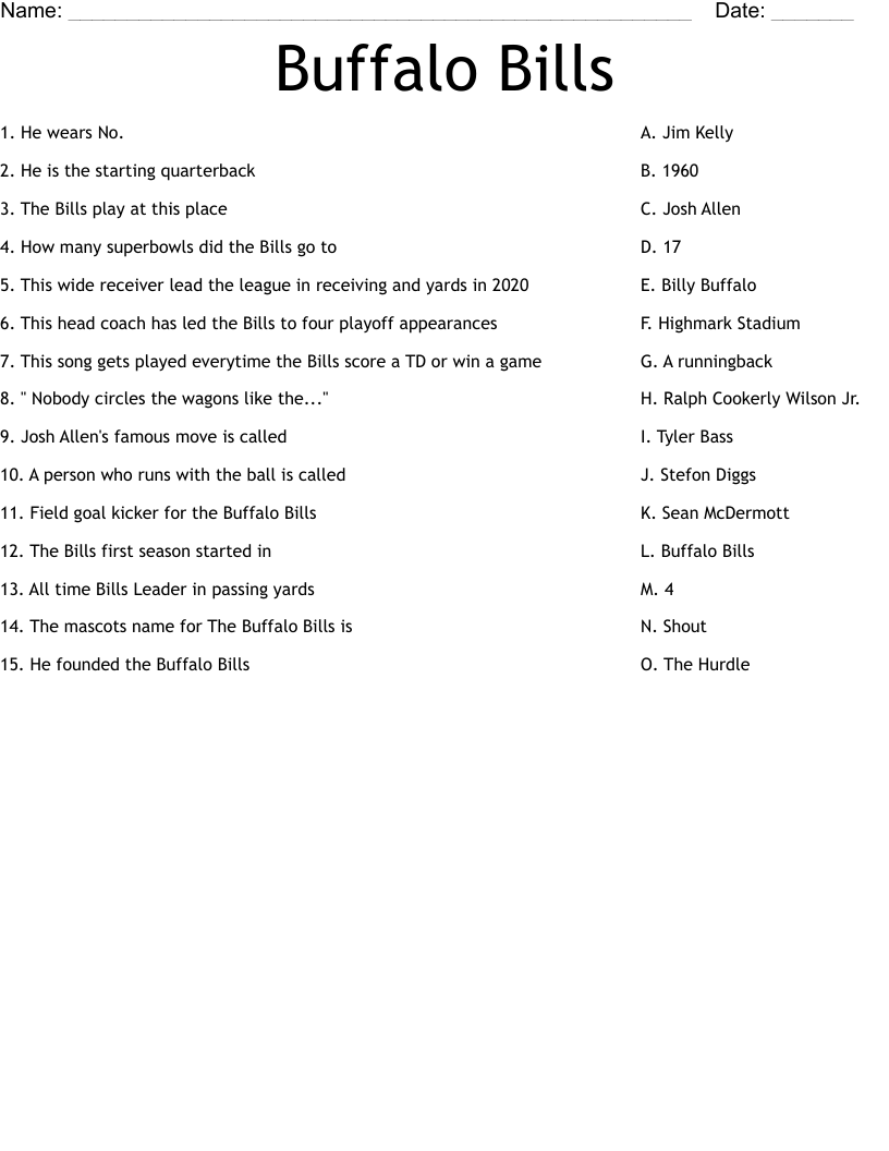 Buffalo Bills Worksheet