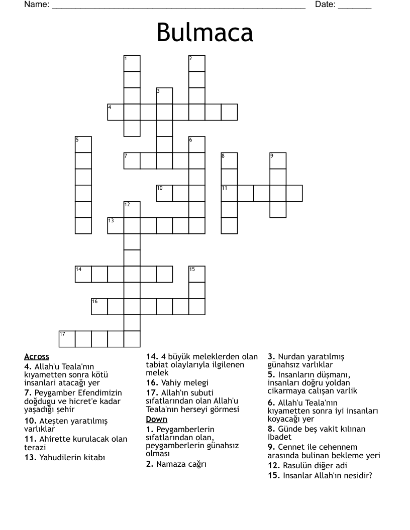 Bulmaca Crossword