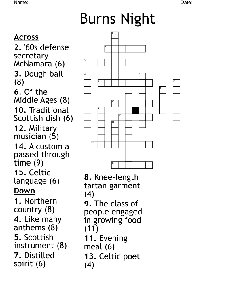Burns Night  Crossword