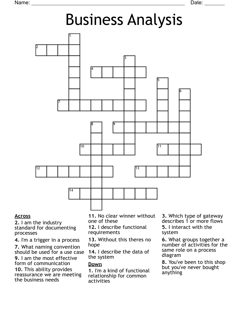 Business Analysis Crossword