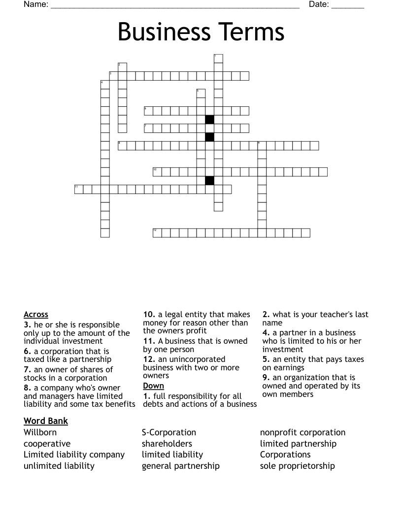Business Terms  Crossword
