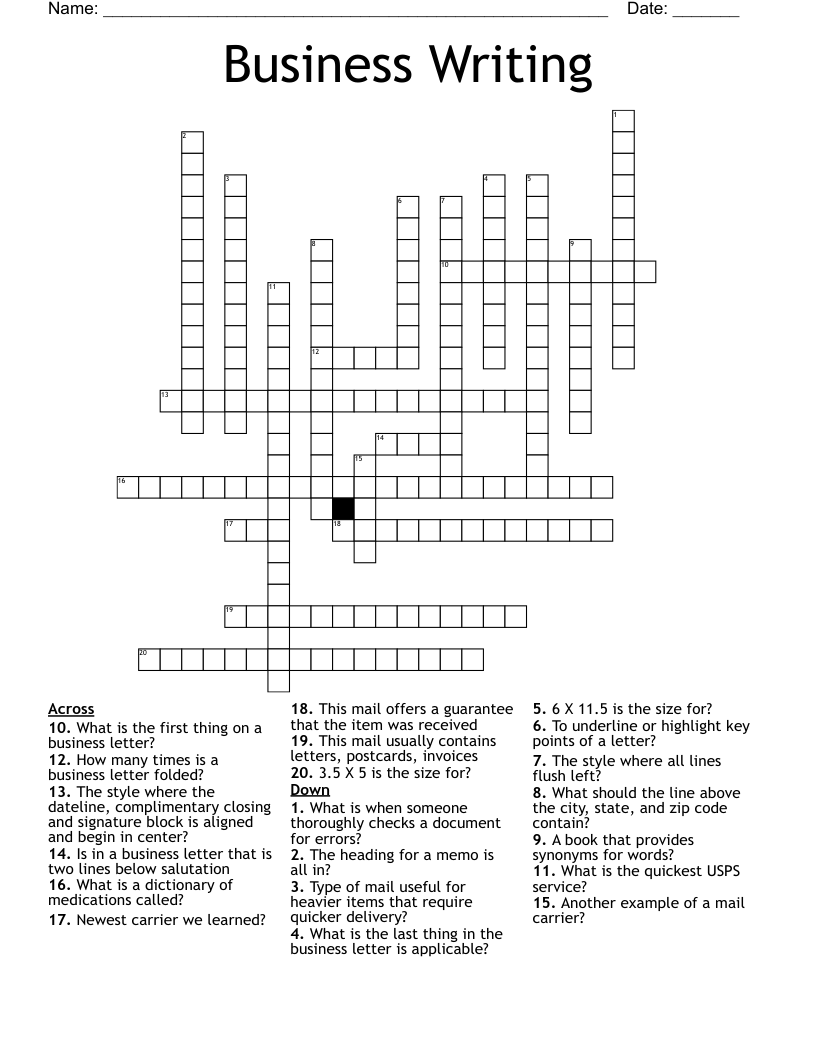 Business Writing Crossword