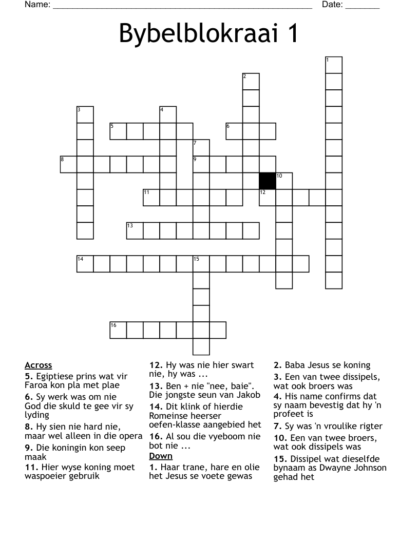 Bybelblokraai 1 Crossword