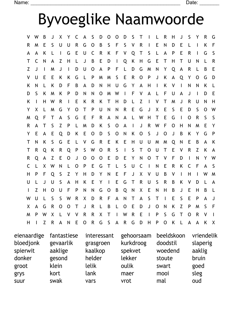 Byvoeglike Naamwoorde Word Search