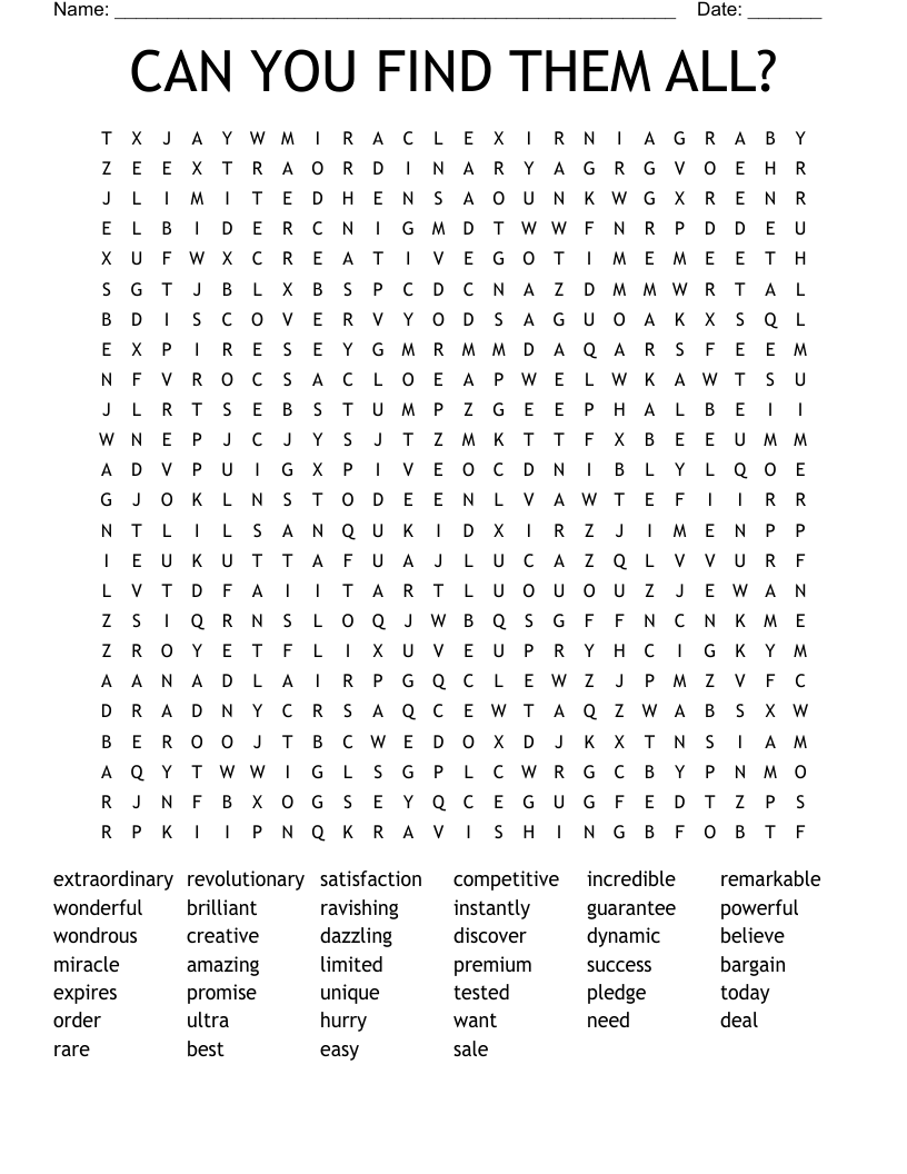 CAN YOU FIND THEM ALL? Word Search