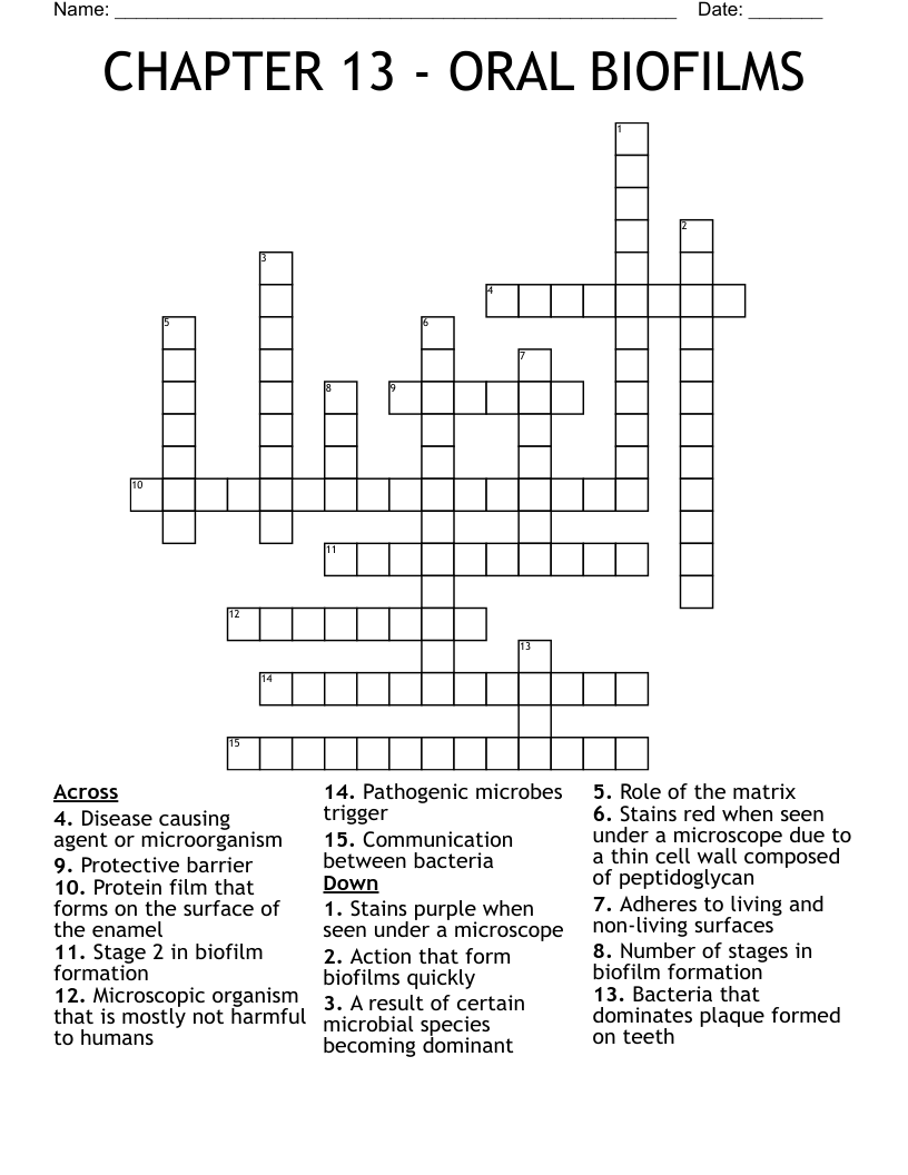 CHAPTER 13 - ORAL BIOFILMS  Crossword