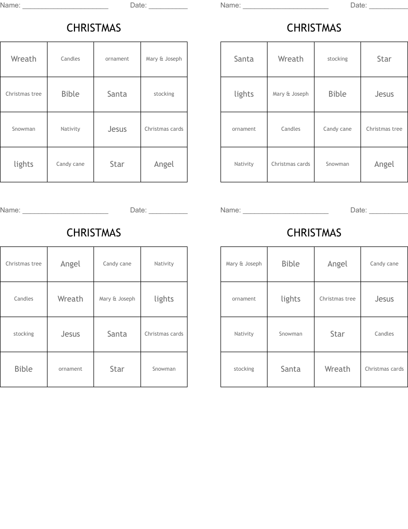CHRISTMAS Bingo Cards