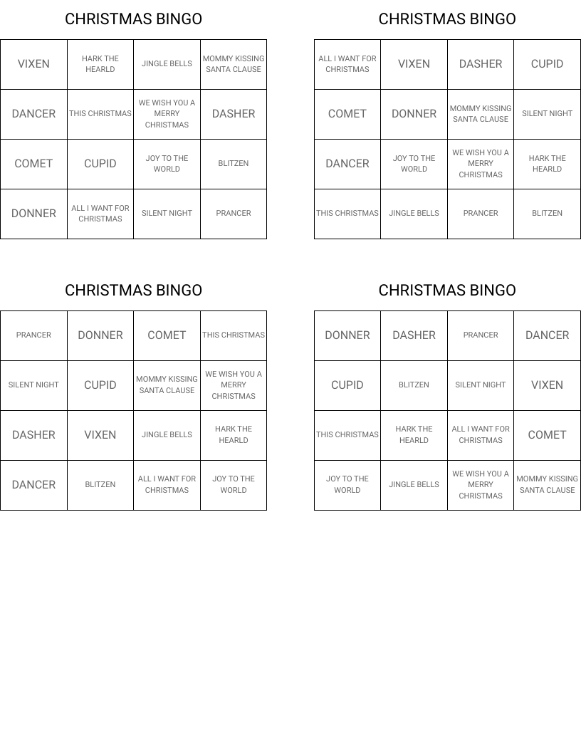 CHRISTMAS BINGO