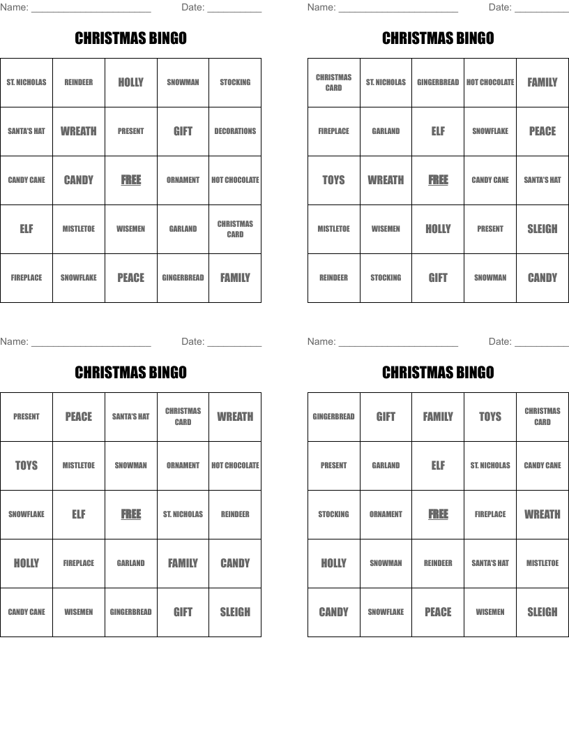 CHRISTMAS BINGO
