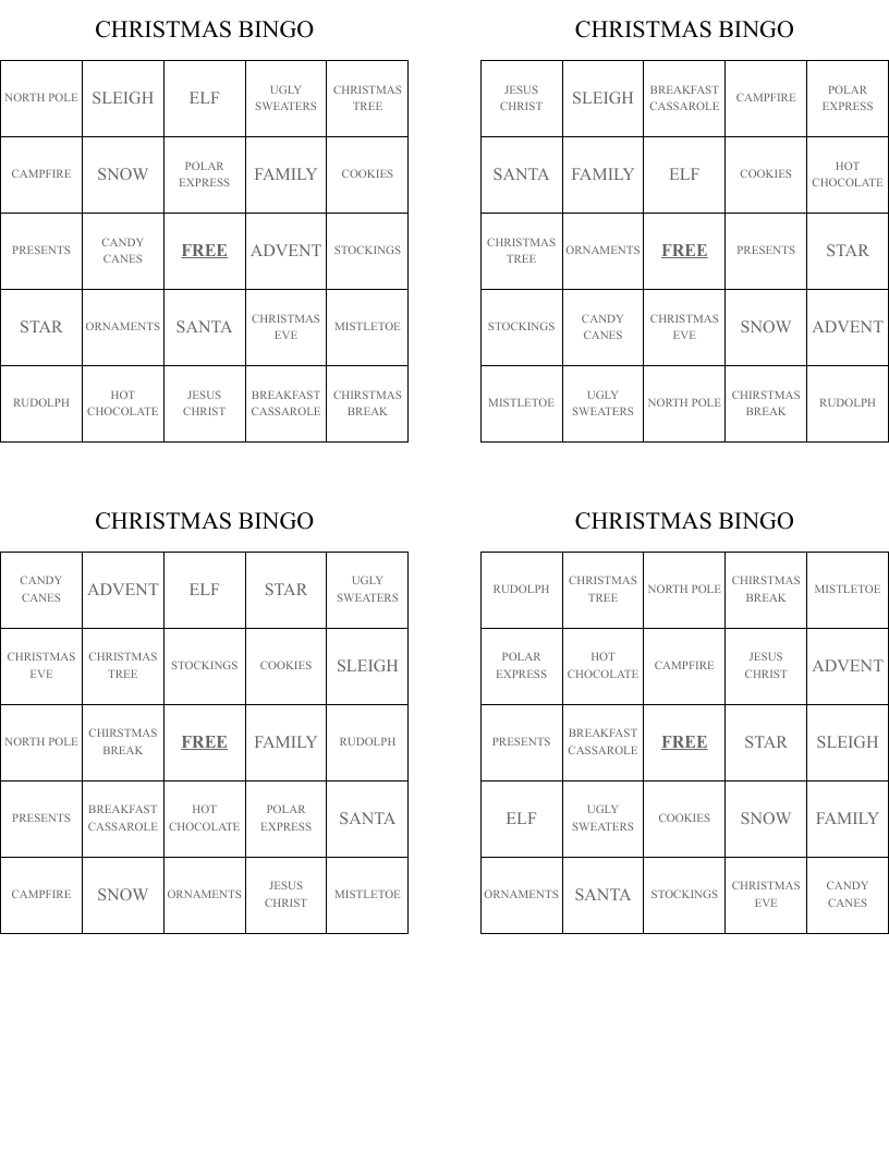 CHRISTMAS BINGO