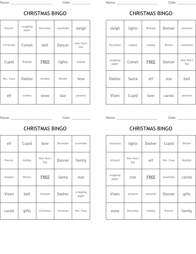 CHRISTMAS BINGO