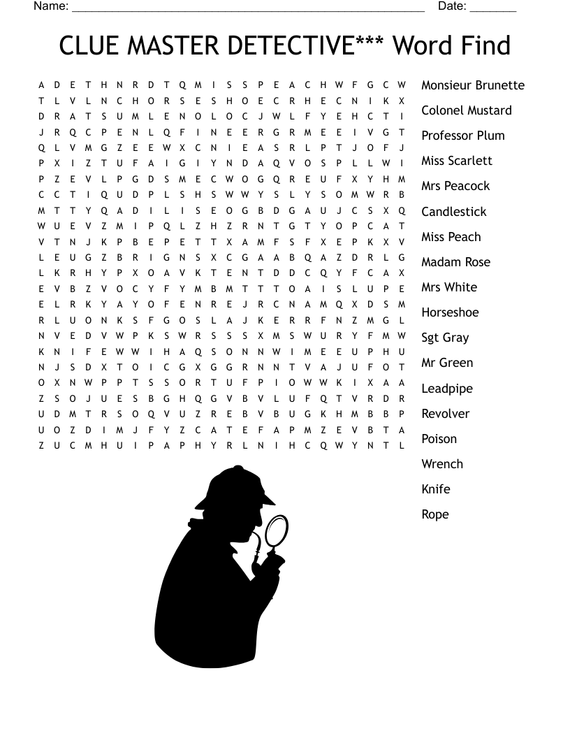 CLUE MASTER DETECTIVE*** Word Find Word Search