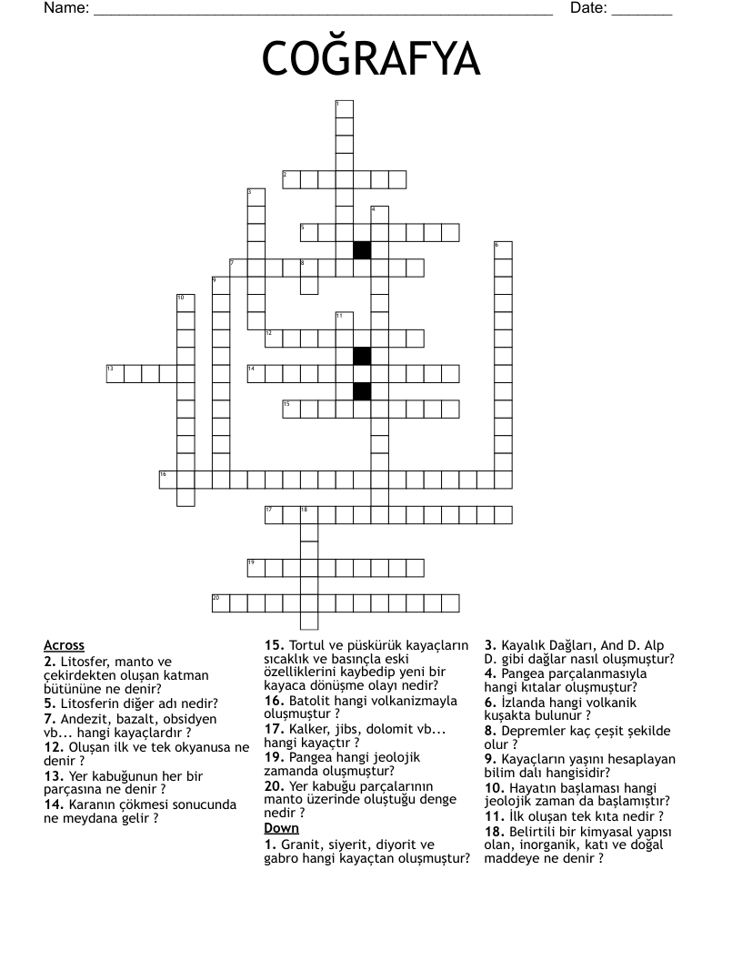 COĞRAFYA Crossword