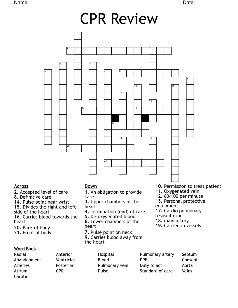 CPR Review Crossword