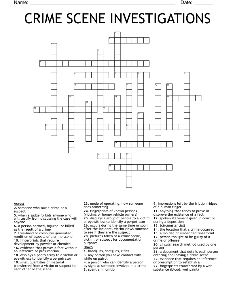 CRIME SCENE INVESTIGATIONS Crossword