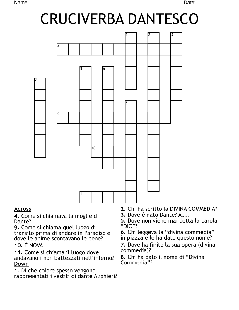 CRUCIVERBA DANTESCO Crossword