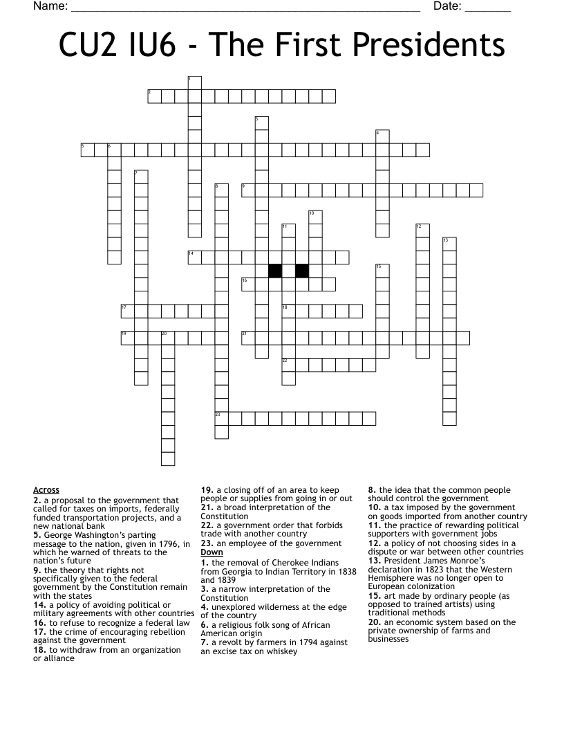 CU2 IU6 - The First Presidents Crossword