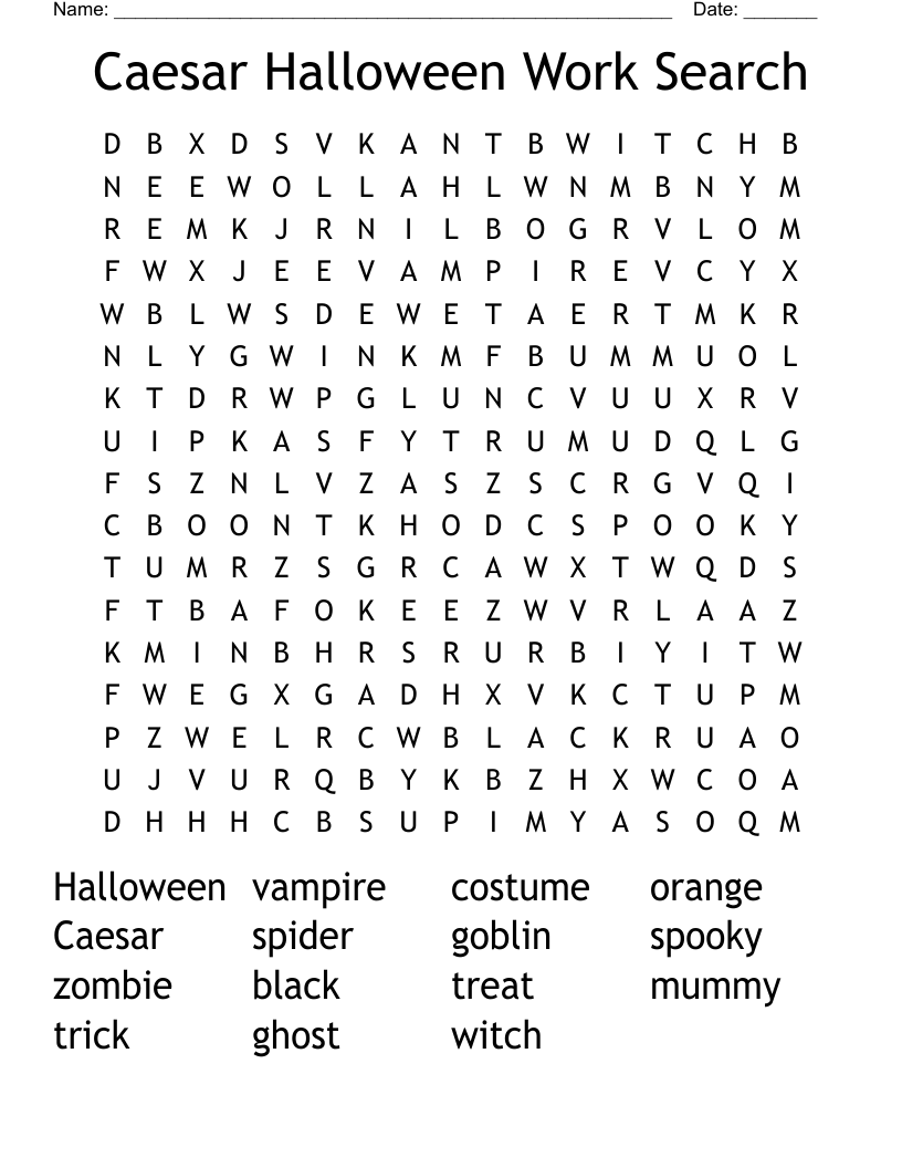 Caesar Halloween Work Search Word Search