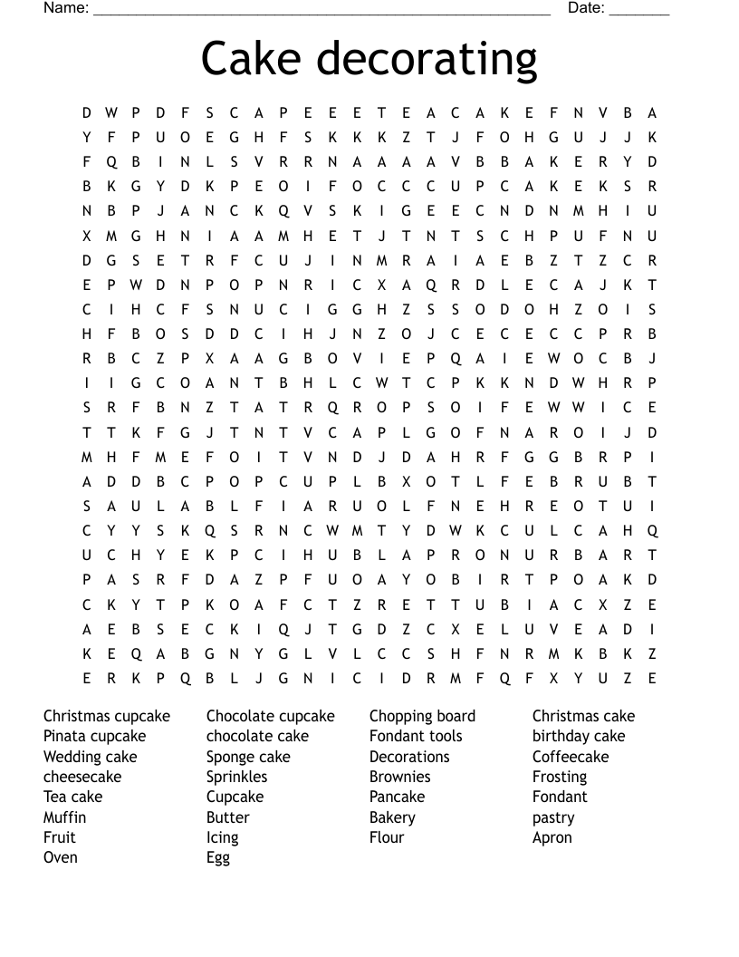 Cake decorating Word Search