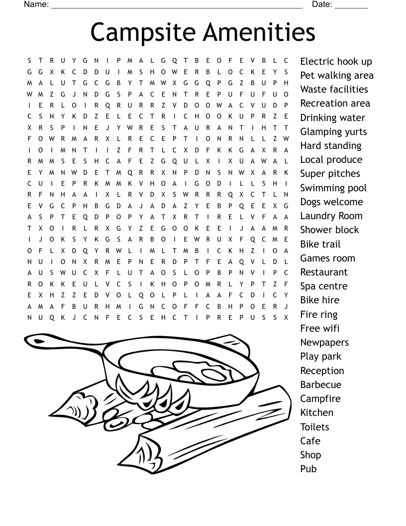 Campsite Amenities Word Search