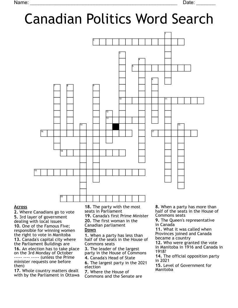 Canadian Politics Word Search Crossword