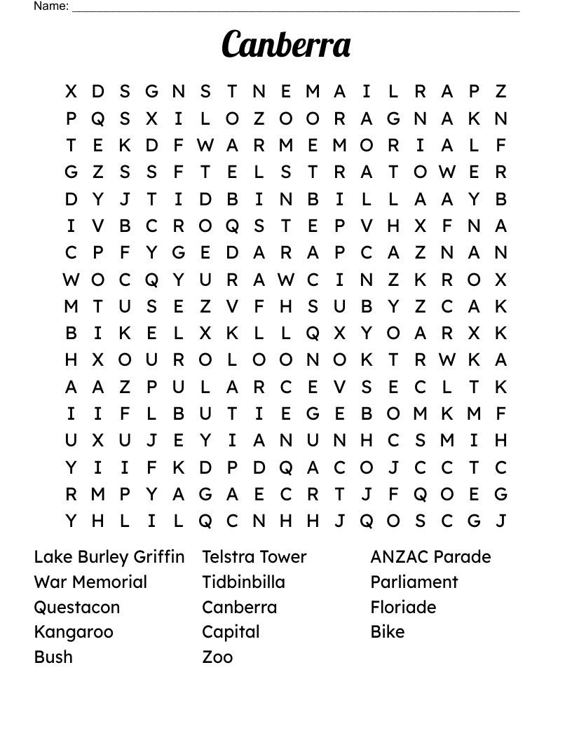 Canberra Word Search