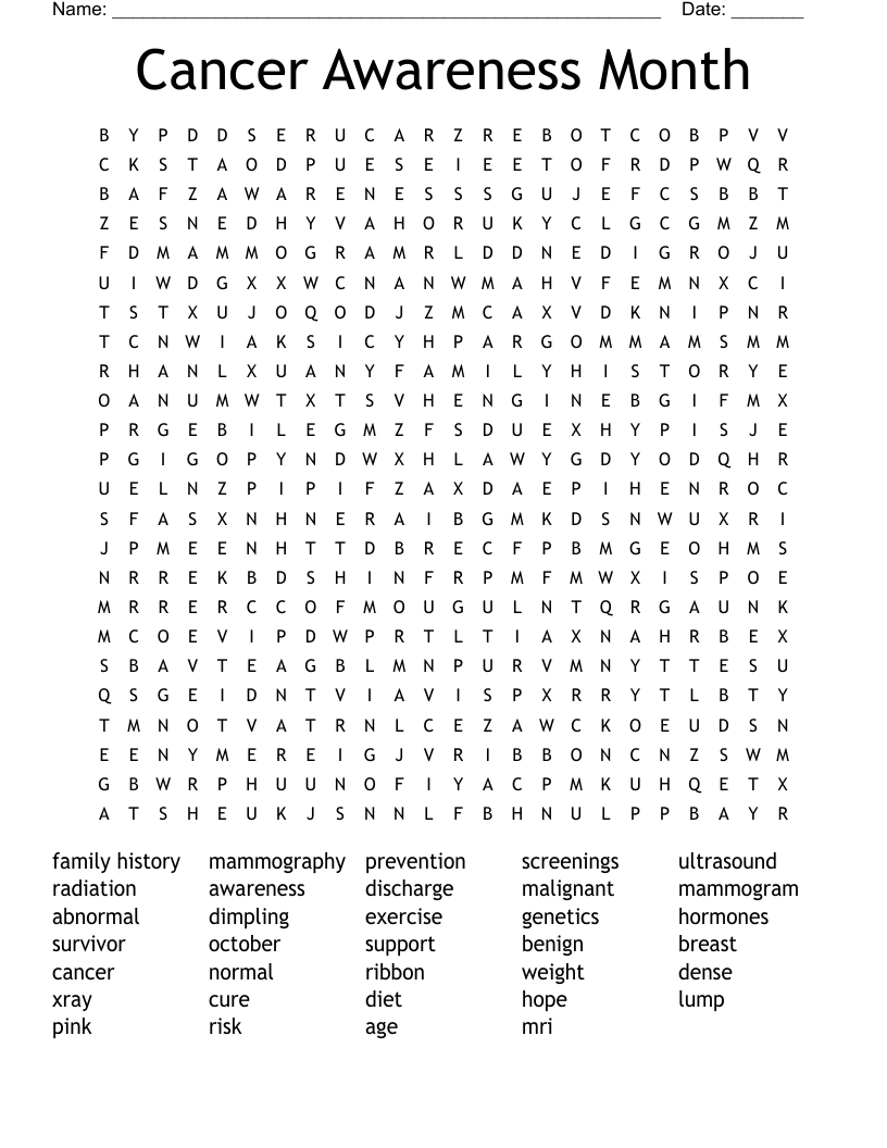 Cancer Awareness Month Word Search