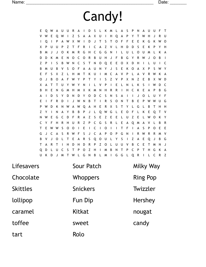 Candy! Word Search