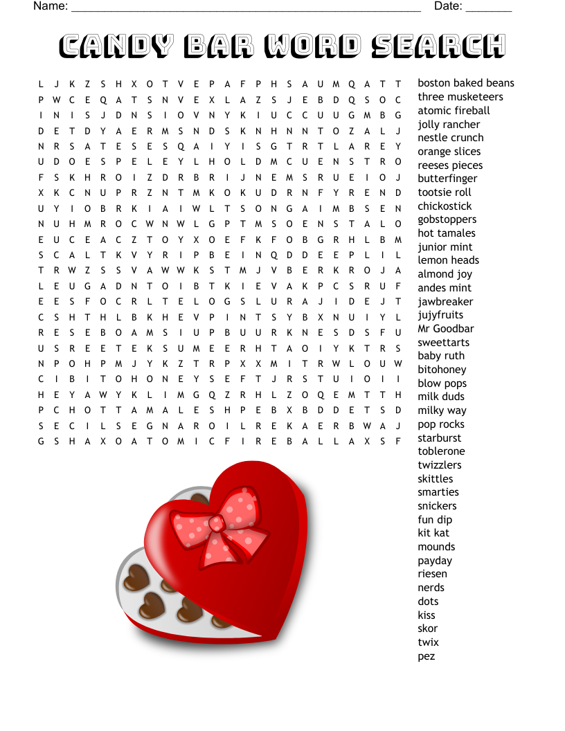 Candy Bar Word Search