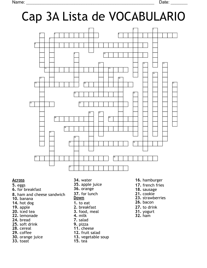Cap 3A Lista de VOCABULARIO Crossword