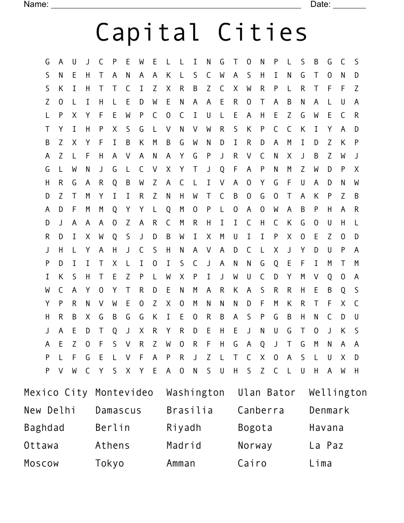 Capital Cities  Word Search