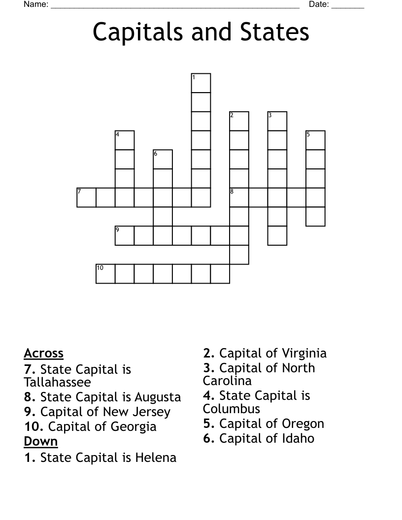 Capitals and States Crossword