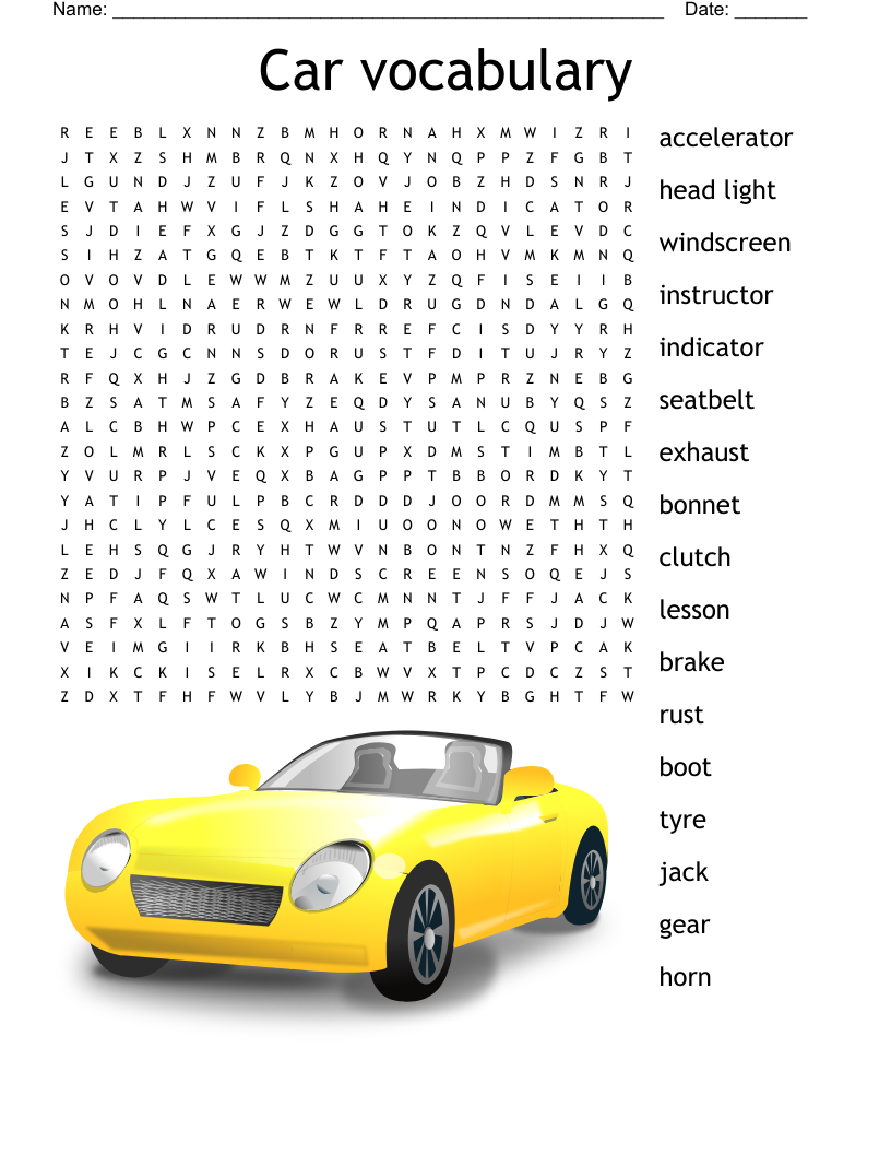 Car vocabulary Word Search