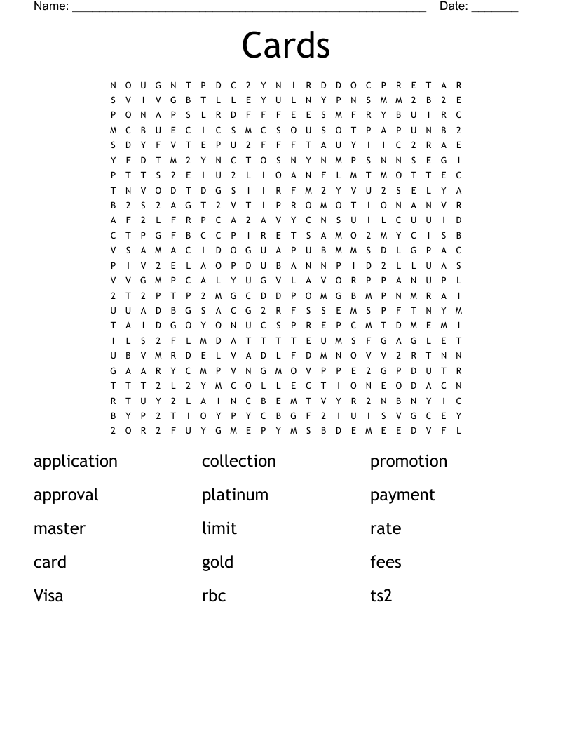Cards Word Search