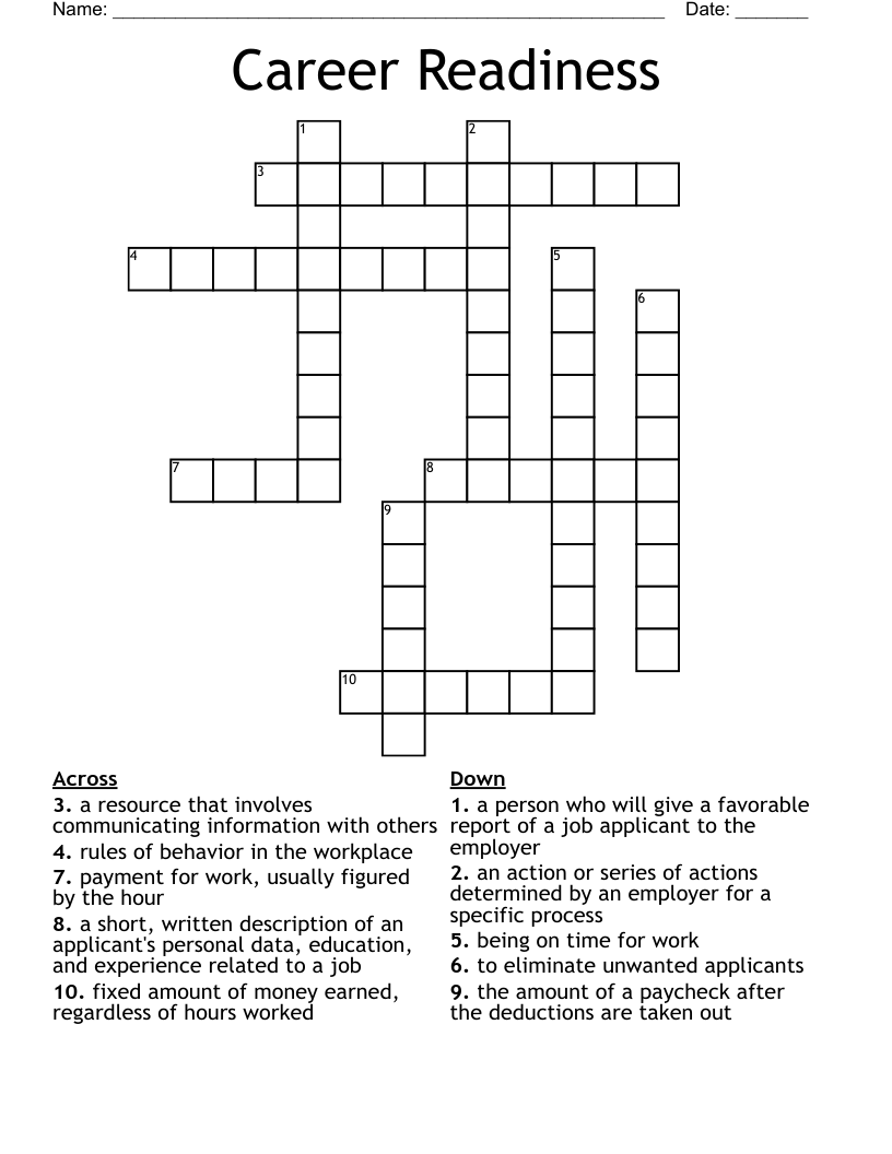 Career Readiness Crossword