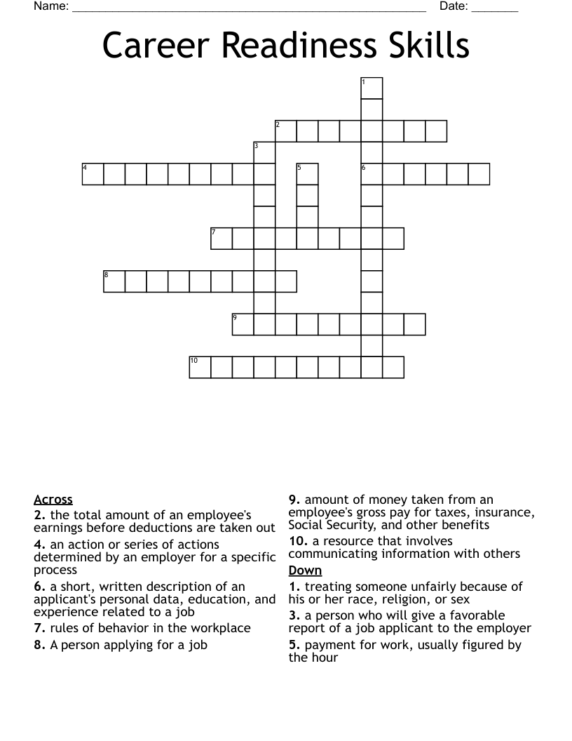 Career Readiness Skills Crossword