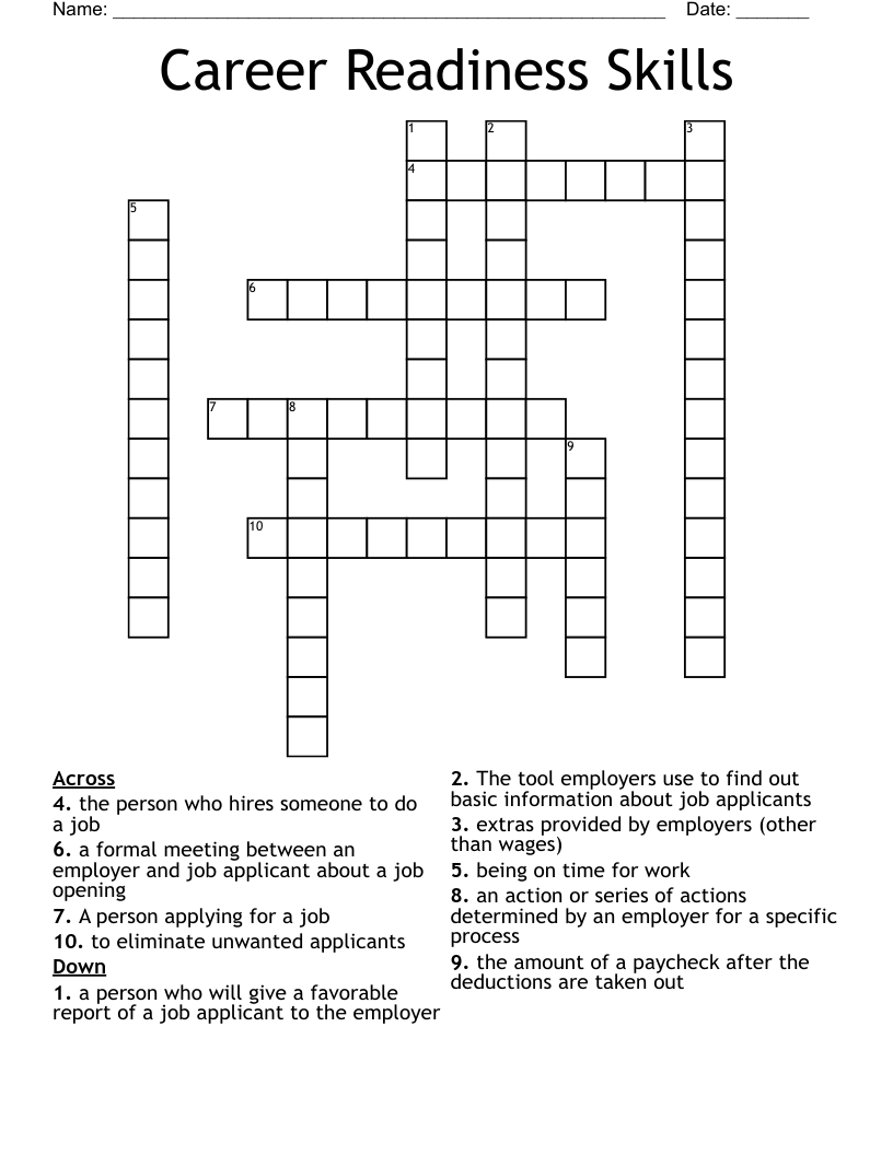 Career Readiness Skills  Crossword