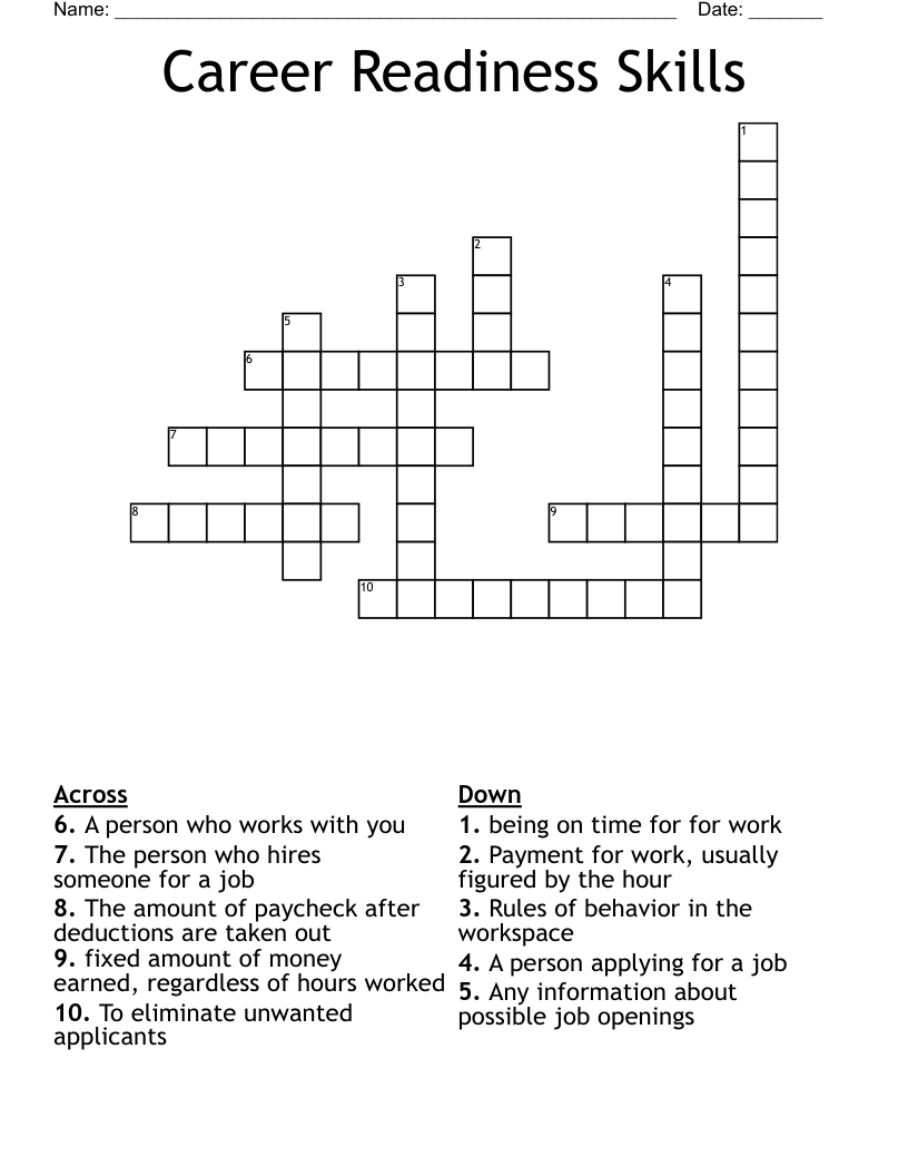 Career Readiness Skills Crossword
