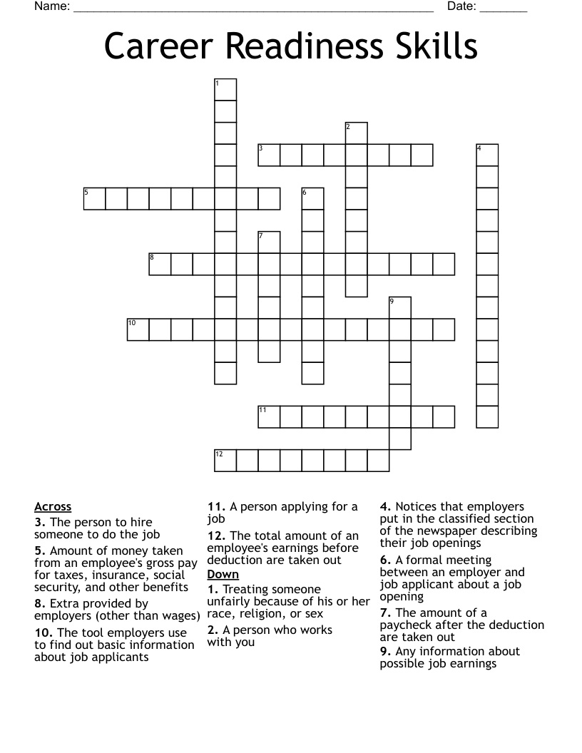 Career Readiness Skills  Crossword