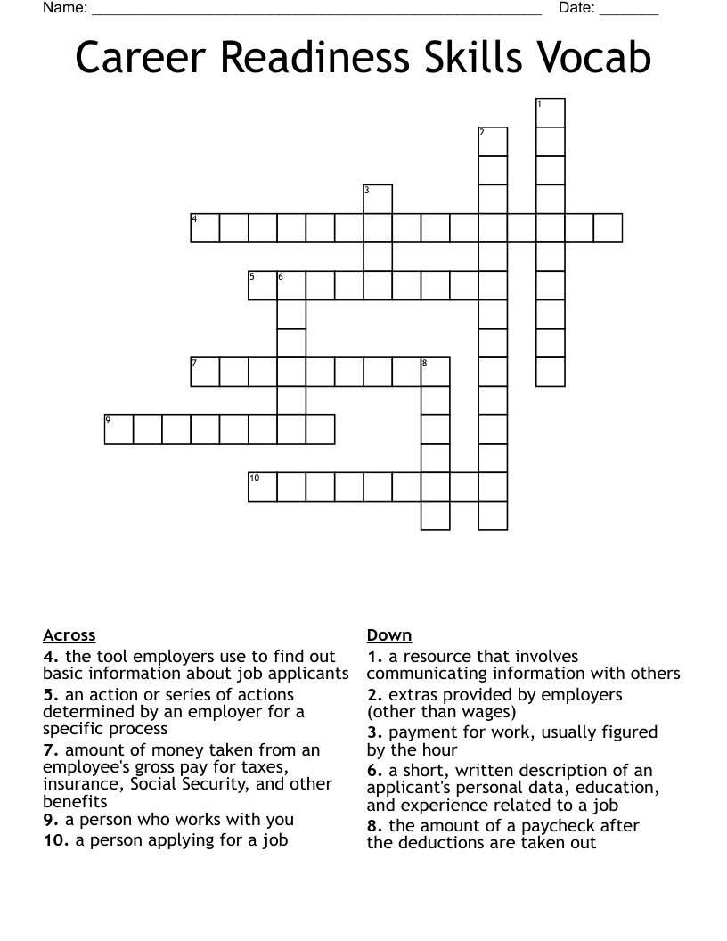 Career Readiness Skills Vocab Crossword