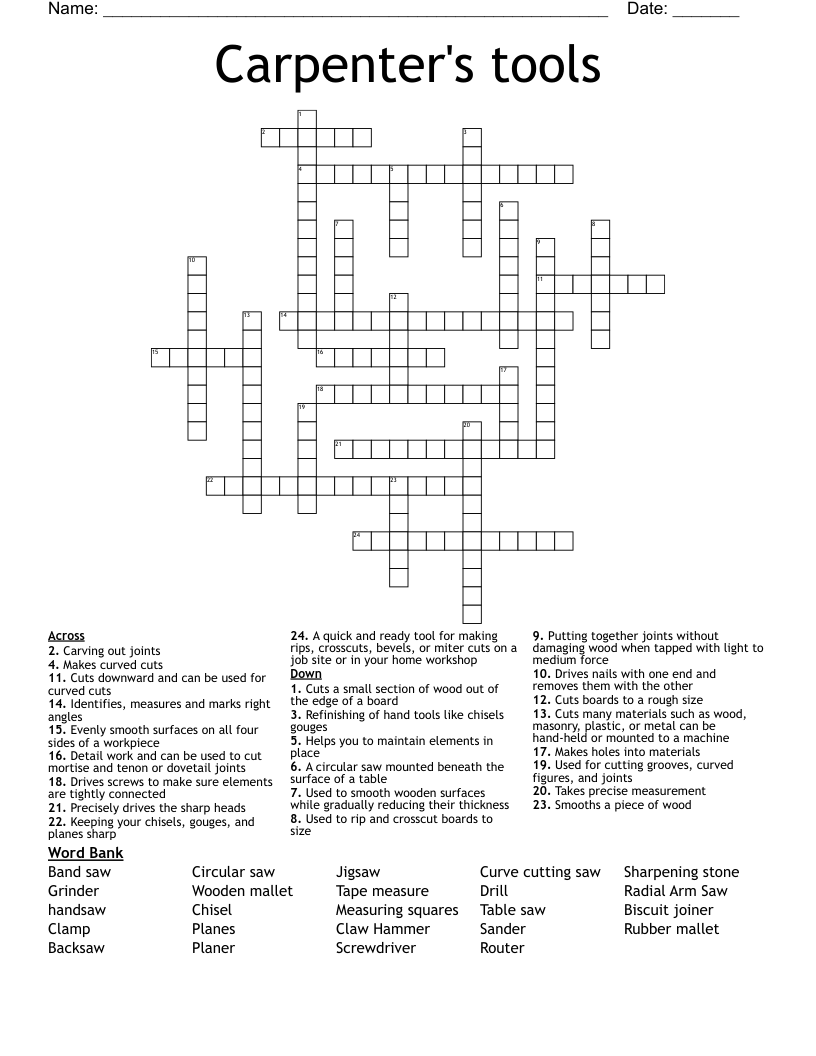 Carpenter's tools  Crossword