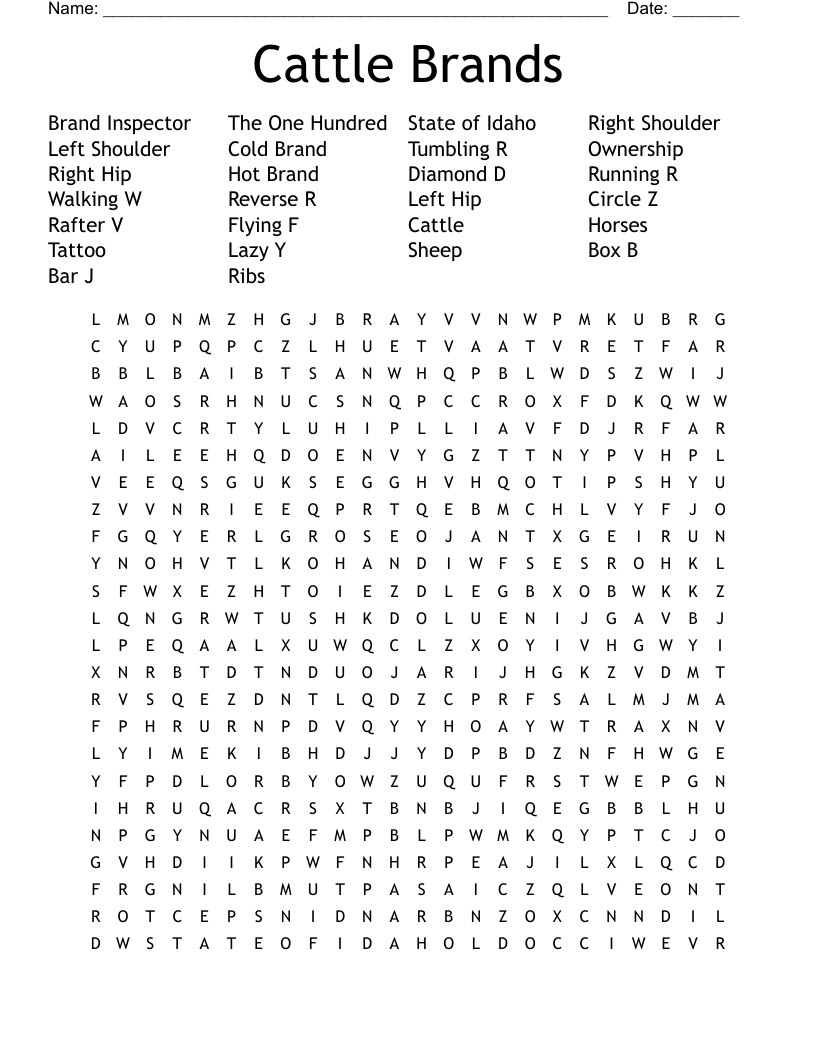 Cattle Brands Word Search