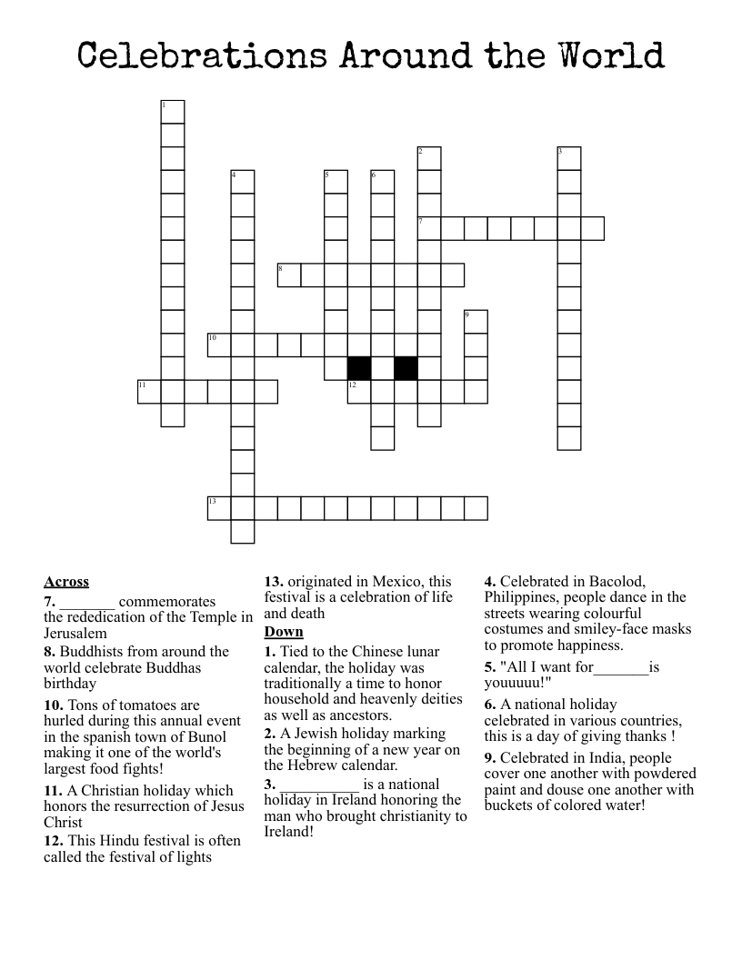Celebrations Around the World Crossword