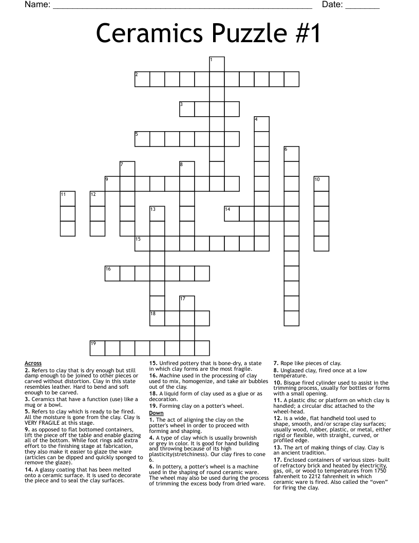 Ceramics Puzzle #1 Crossword