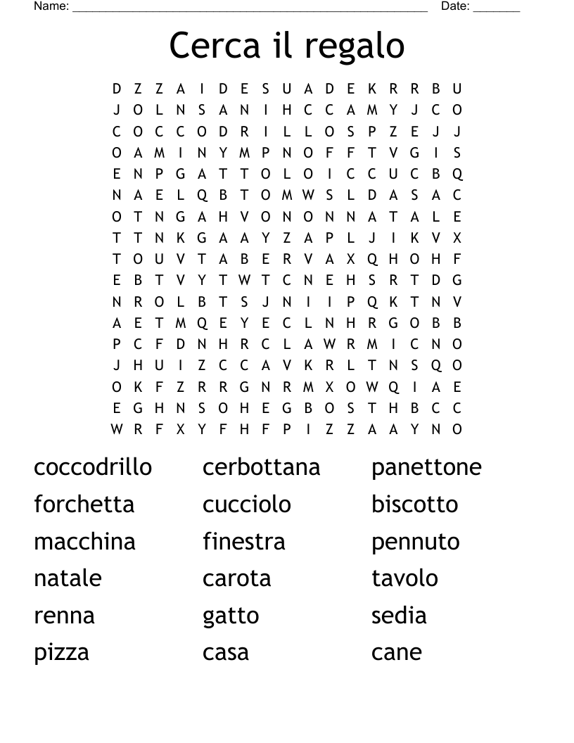 Cerca il regalo Word Search