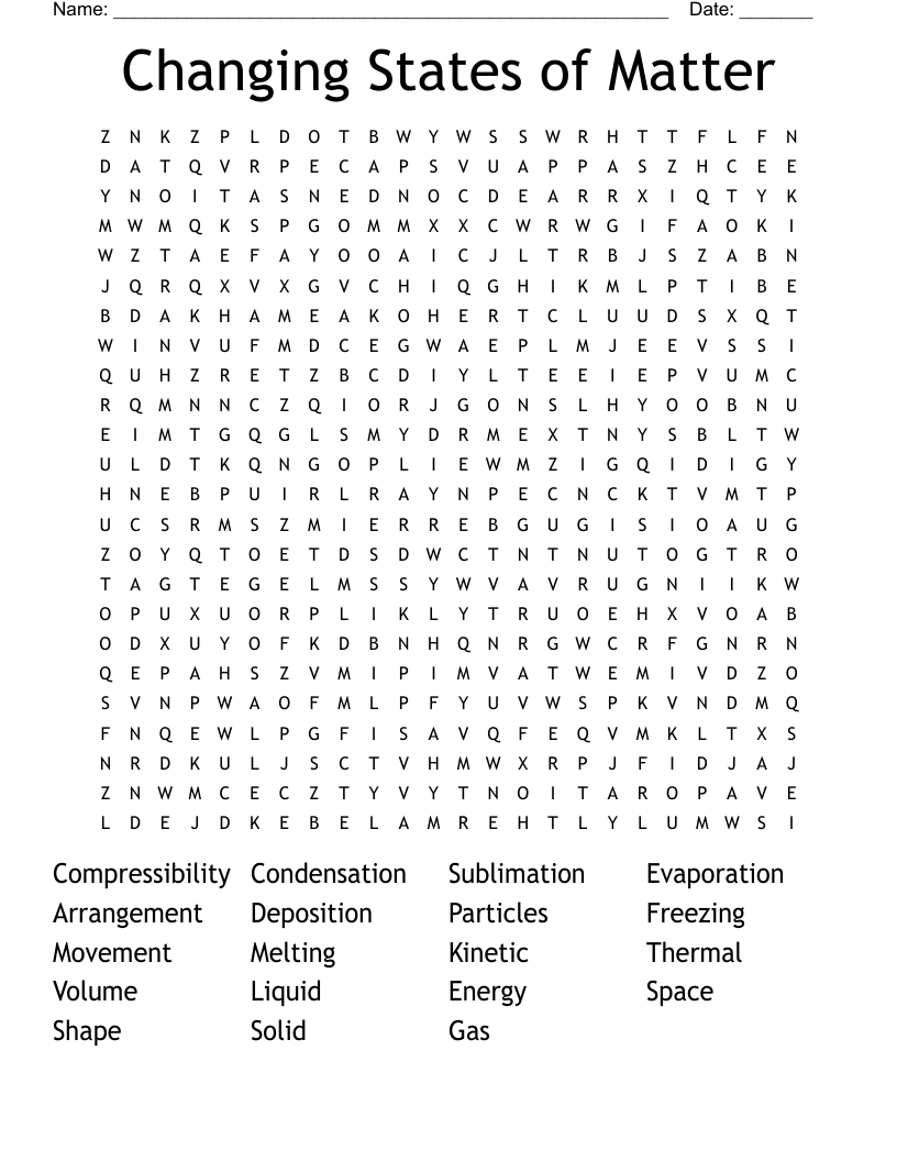 Changing States of Matter Word Search