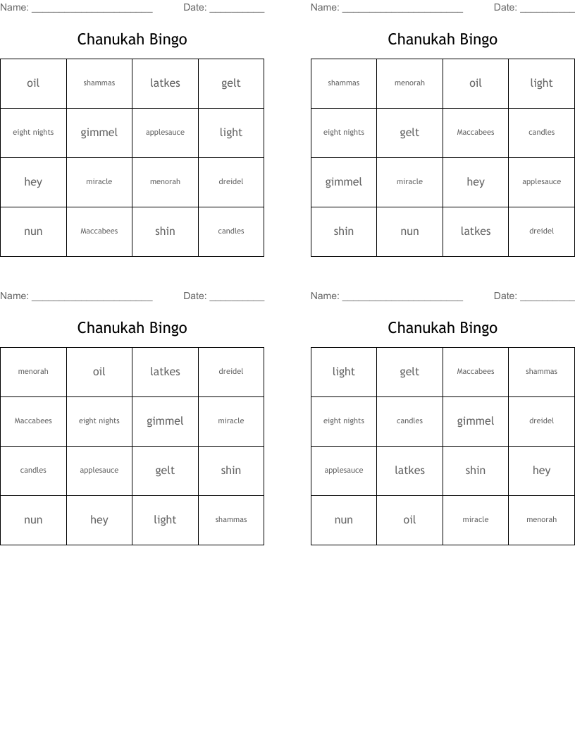 Chanukah Bingo
