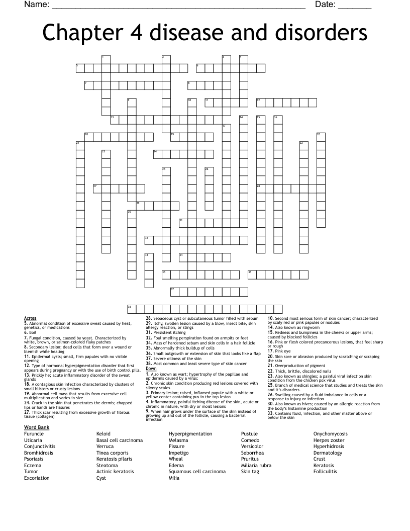 Chapter 4 disease and disorders Crossword