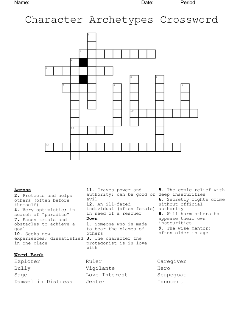 Character Archetypes Crossword