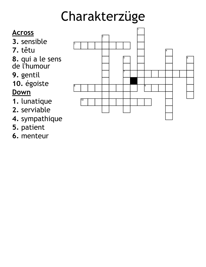 Charakterzüge Crossword